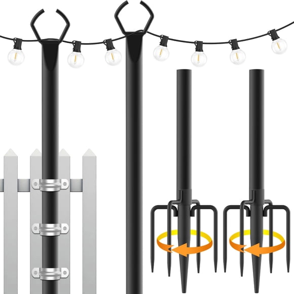 Postes para guirnaldas de luces Mutovlin de metal, 3 m, para exterior, paquete de 2