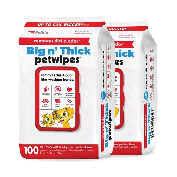 Toallitas para mascotas Petkin para perros y gatos, 200 toallitas grandes
