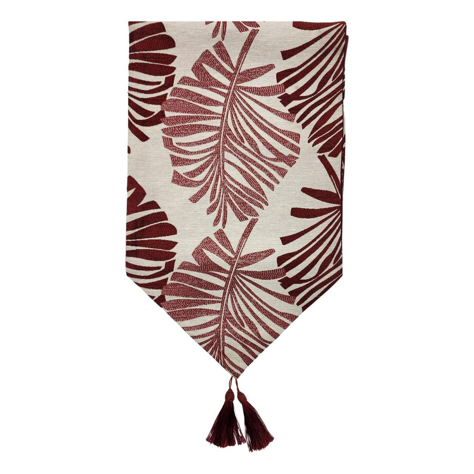 Fliperex - Camino De Mesa Beige Con Hojas Rojas Grandes Decoracion Rojo