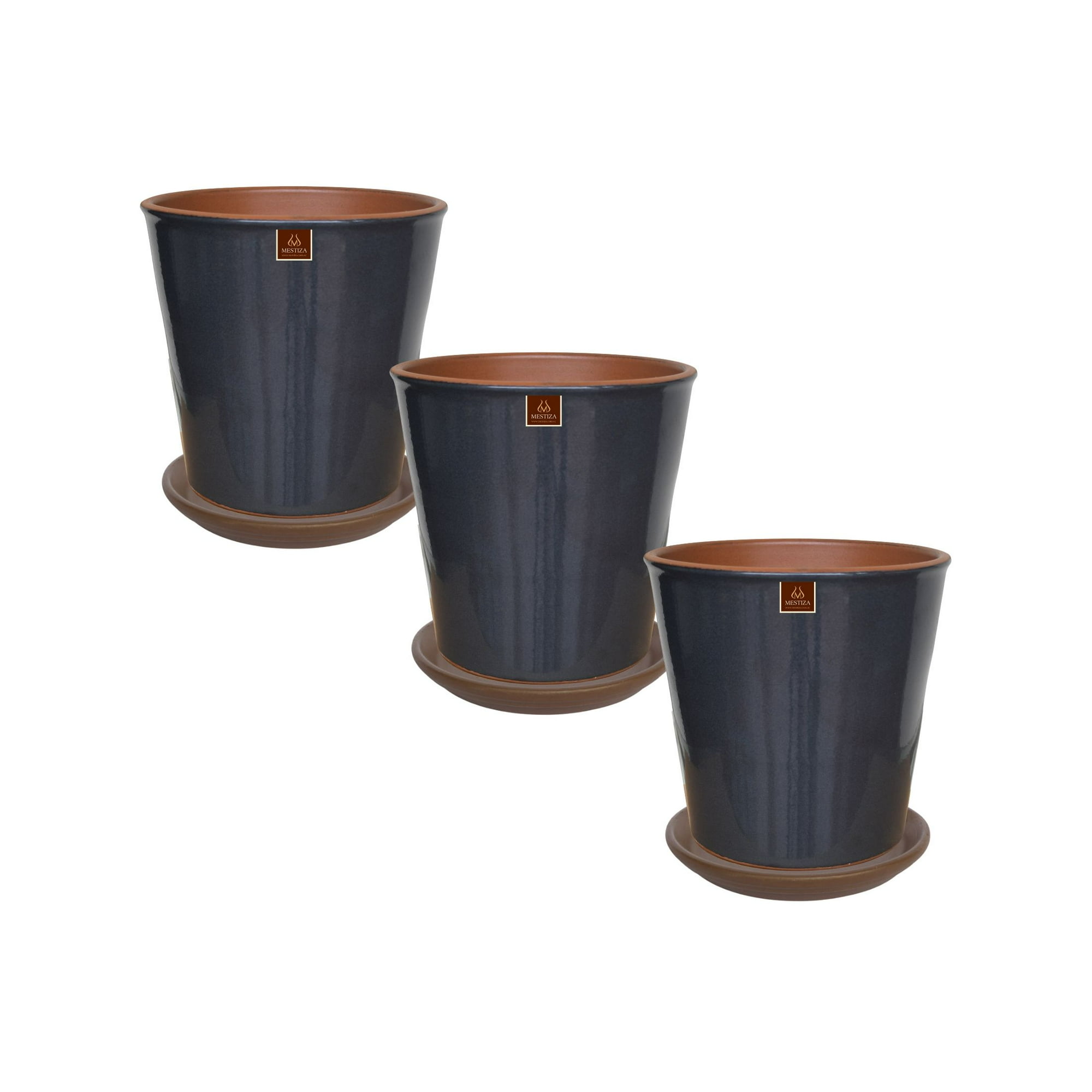 Pottery - Set De 3 Macetas Zaia 15 Cm Grafito Y Sus Platos