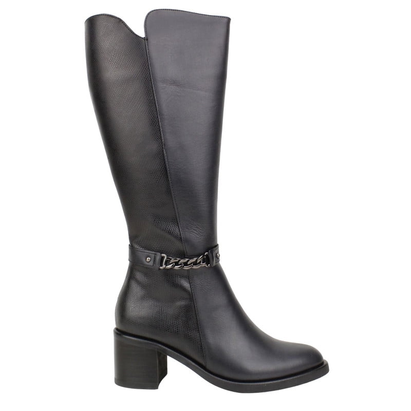 Bota Exs Cadena Cuero Negra