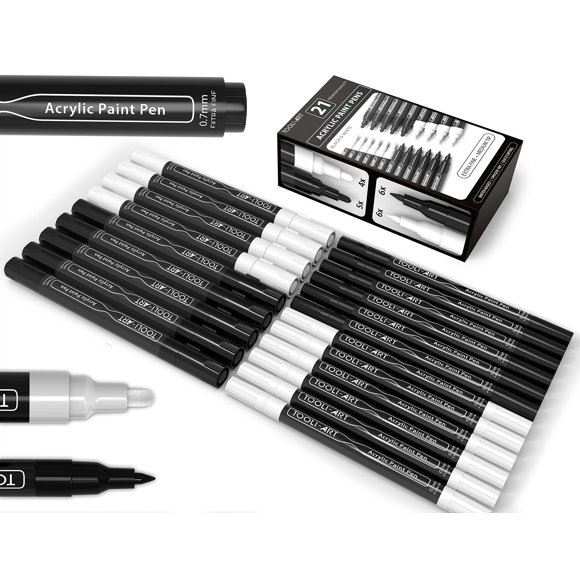 Marcadores de pintura acrílica TOOLI-ART negro y blanco, set de 21 unidades