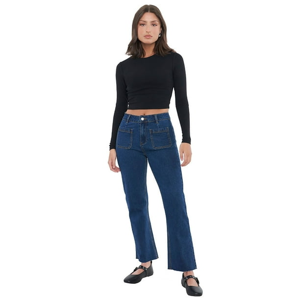 Jeans Mujer Straight Fit Bolsillos Azul Oscuro Corona