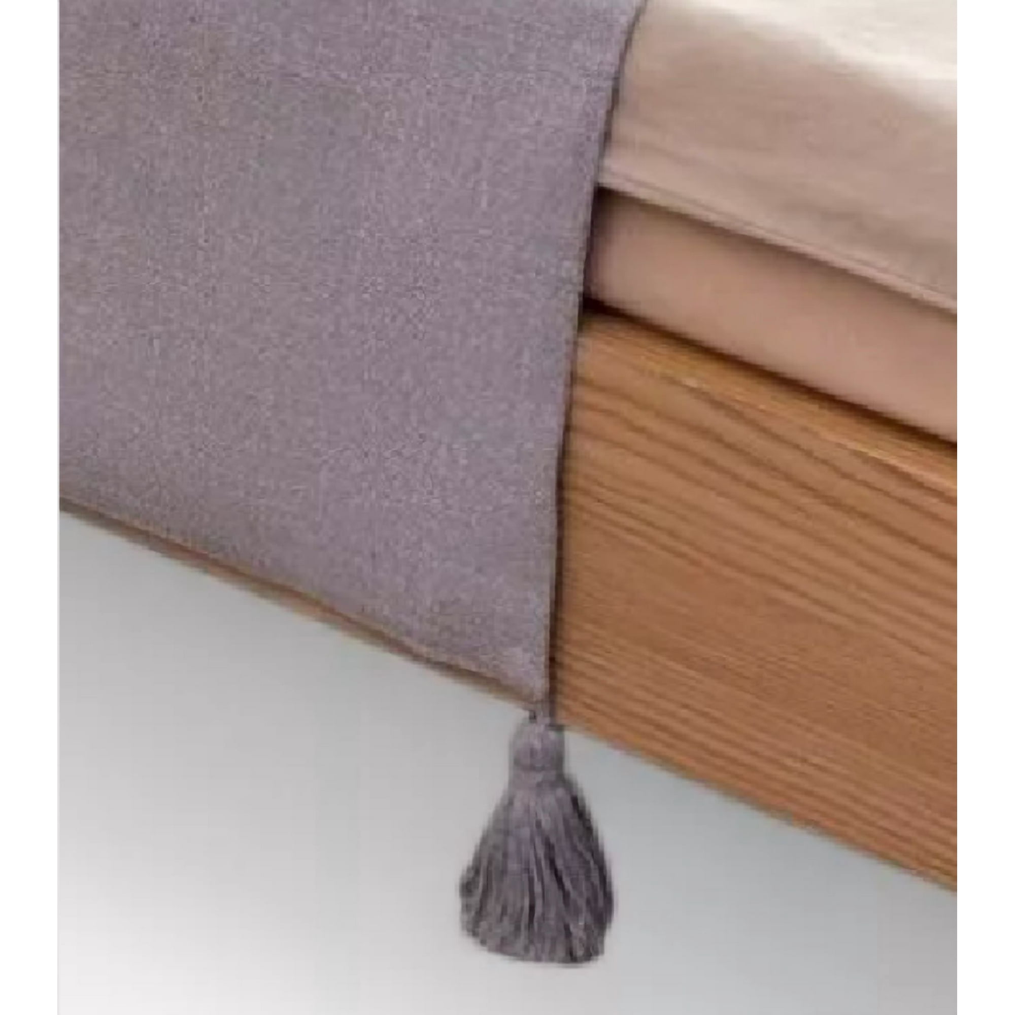 Genérico - Piecera Para Cama 2 Plaza - King En Lino Pompones 70x210 Cm Color Gris Claro