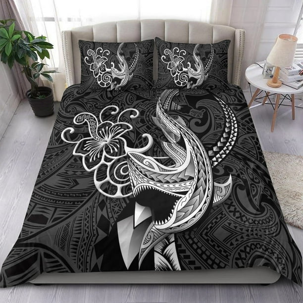 Juego de cama tribal Hawaii con tatuaje de tiburón polinesio - LT12