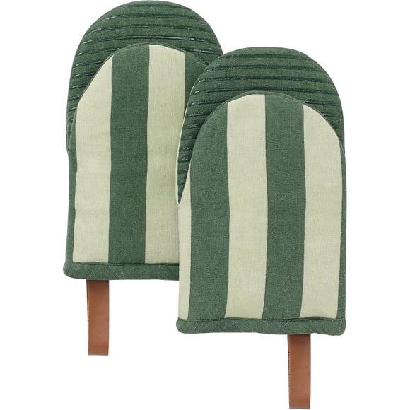 Folkulture Oven Mitts, guantes térmicos antideslizantes, verde matcha, set de 2