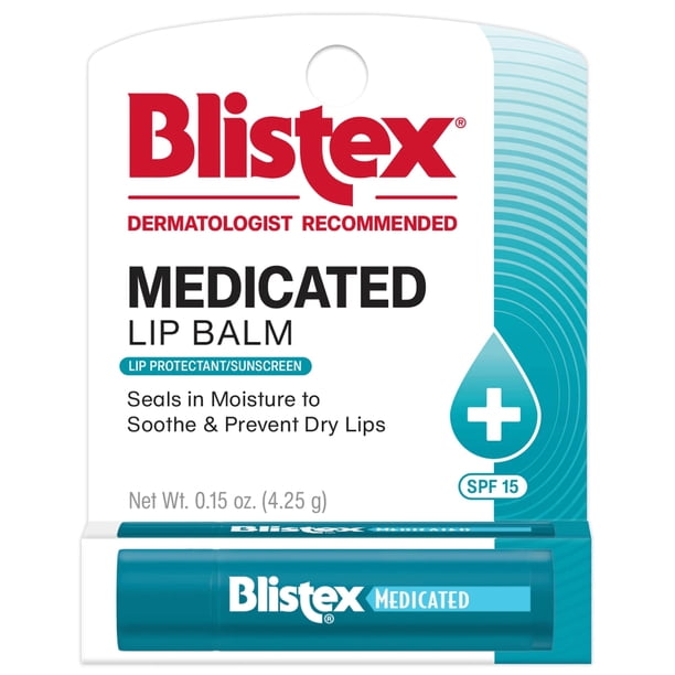 Blistex Bálsamo Labial Medicado, FPS 15, 0.15 oz, tratamiento hidratante con protector solar en barr