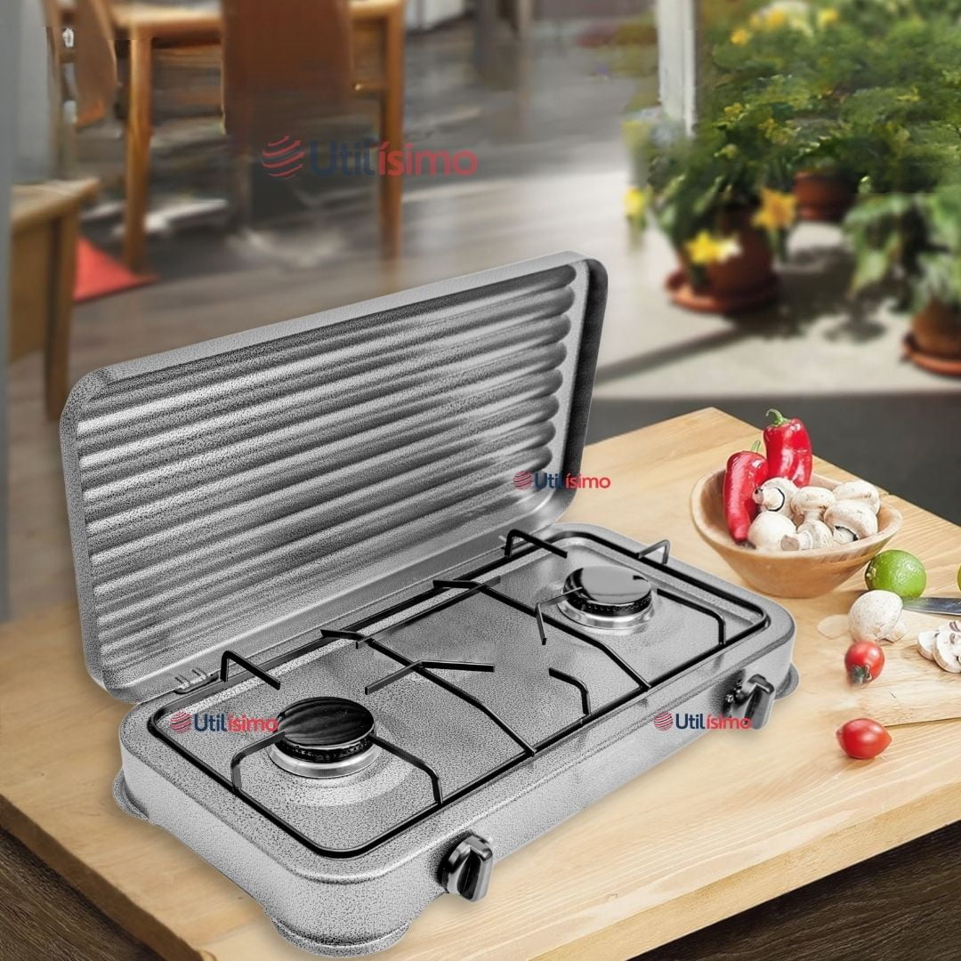Line - Cocina Encimera A Gas Licuado 2 Platos Cocinilla Gris