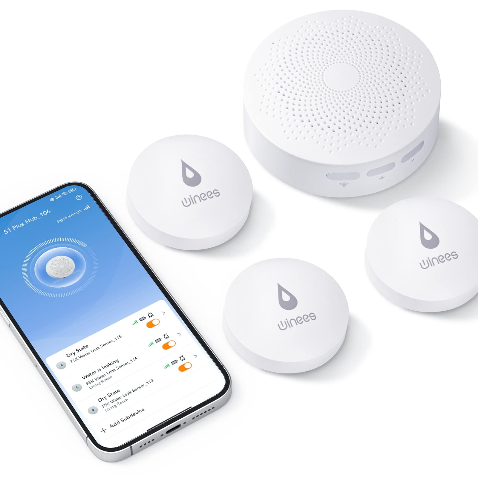 Detector De Fugas De Agua Winees S1 Plus Wifi Con Alarma, Paquete De 3