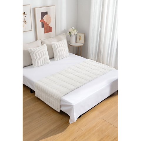 Todo Para El Hogar - Juego De Piecera De Cama Mas 2 Cojin Con Fundas Modelo Bambú Blanco