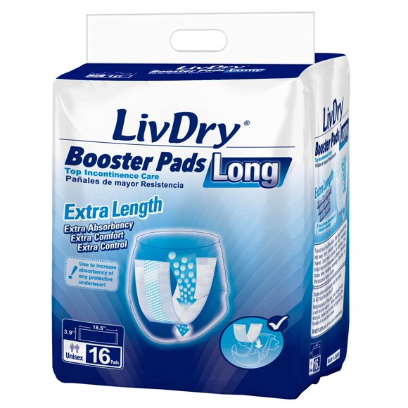 Almohadillas de refuerzo para incontinencia LivDry, 16 unidades, largas