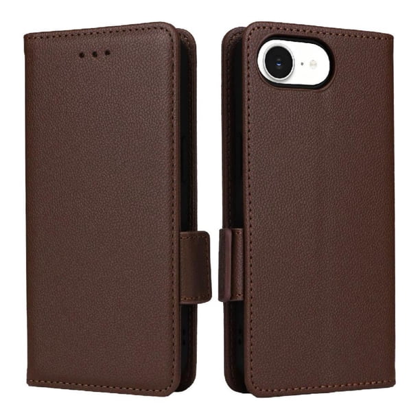 Funda Cartera para iPhone 16E Tapa Flip con Ranuras y Soporte Marrón