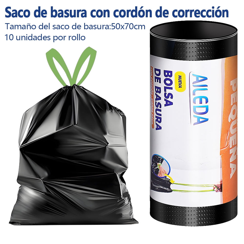 Aileda Bolsa De Basura Con Cordón Pequeña 50x70 Cms - Cierre Fácil 1 Rollo Con 10 Unidades