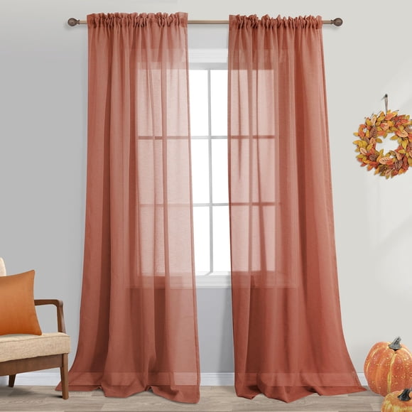 Cortinas KOUFALL de color terracota oxidado, 213 cm de largo, 2 paneles