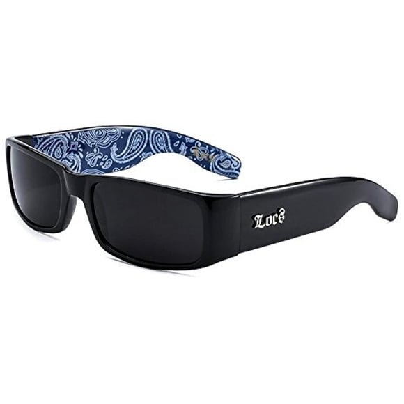 Gafas de sol Locs Hardcore Black 0103, negro / bandana azul, 5,5" de ancho x 1,5" de alto