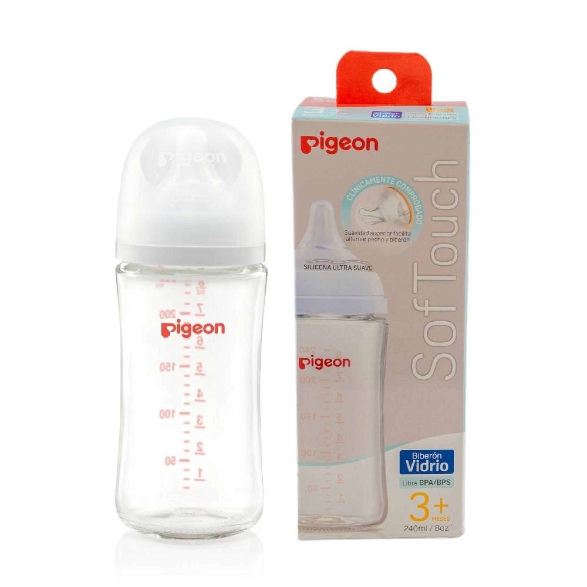 Mamadera Boca Ancha Vidrio 240 ml Transparente, 1 Un
