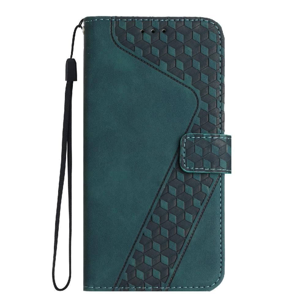 Foxdock - Funda Tipo Cartera Para Xiaomi Redmi 14c Con Tarjetero, Bolsillo Para Billetes, Soporte, Cierre Magnético Y Correa Para La Muñeca, Funda Tipo Folio Con Textura Geométrica Verde