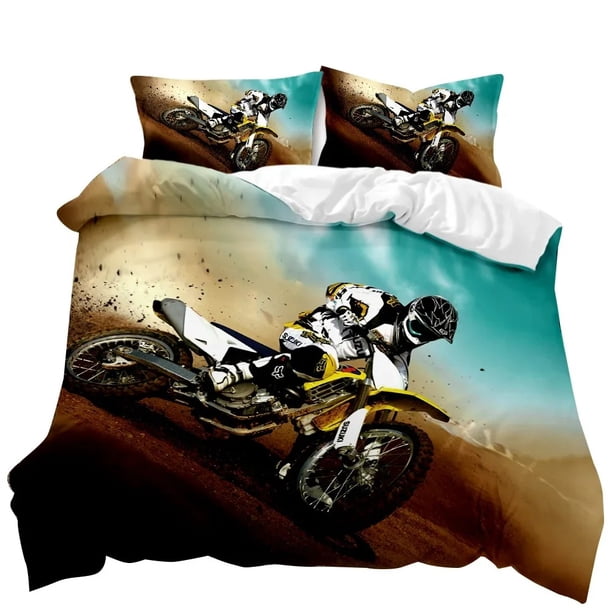 Motorcycle Indoor Bedding Set Soft 100% Polyester 3D Digital Printing Kids Duvet Cover Pillowcase Decoration Teenagers Gift Bed Sheets