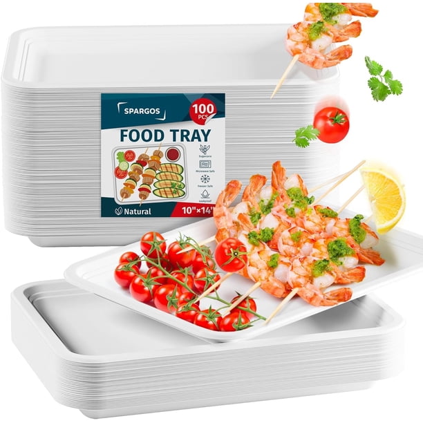 Bandejas desechables para comida SPARGOS, paquete de 100 unidades, 35,56 cm, compostables