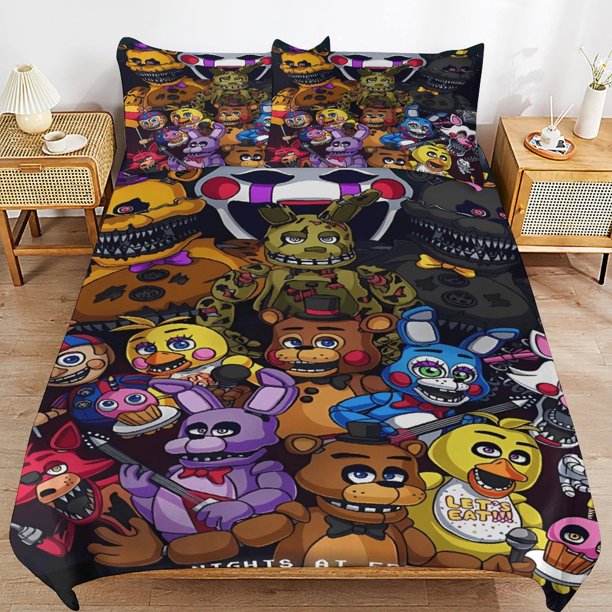 x253 Five Nights at Freddy's FNAF Bed Duvet Cover Microfiber Bedding Sets 3D Printed Lightweight 3 Piece Comforter Sets, 1 Duvet Cover And 2 Pillow Shams for Kids Boys Girls 79"x90" jn2