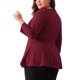 thumbnail image 3 of Agnes Orinda Conjuntos de Halloween Blusas Tallas Grandes para Mujeres Escuela Universidad Elegante Cuello Redondo Color Sólido Ropa de Trabajo Manga 3/4 Blusa Peplum 2X Burdeos, 3 of 5