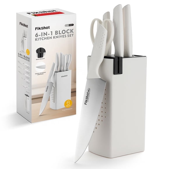 Juego de cuchillos FIKSHOT de cocina de 6 piezas con bloque y afilador