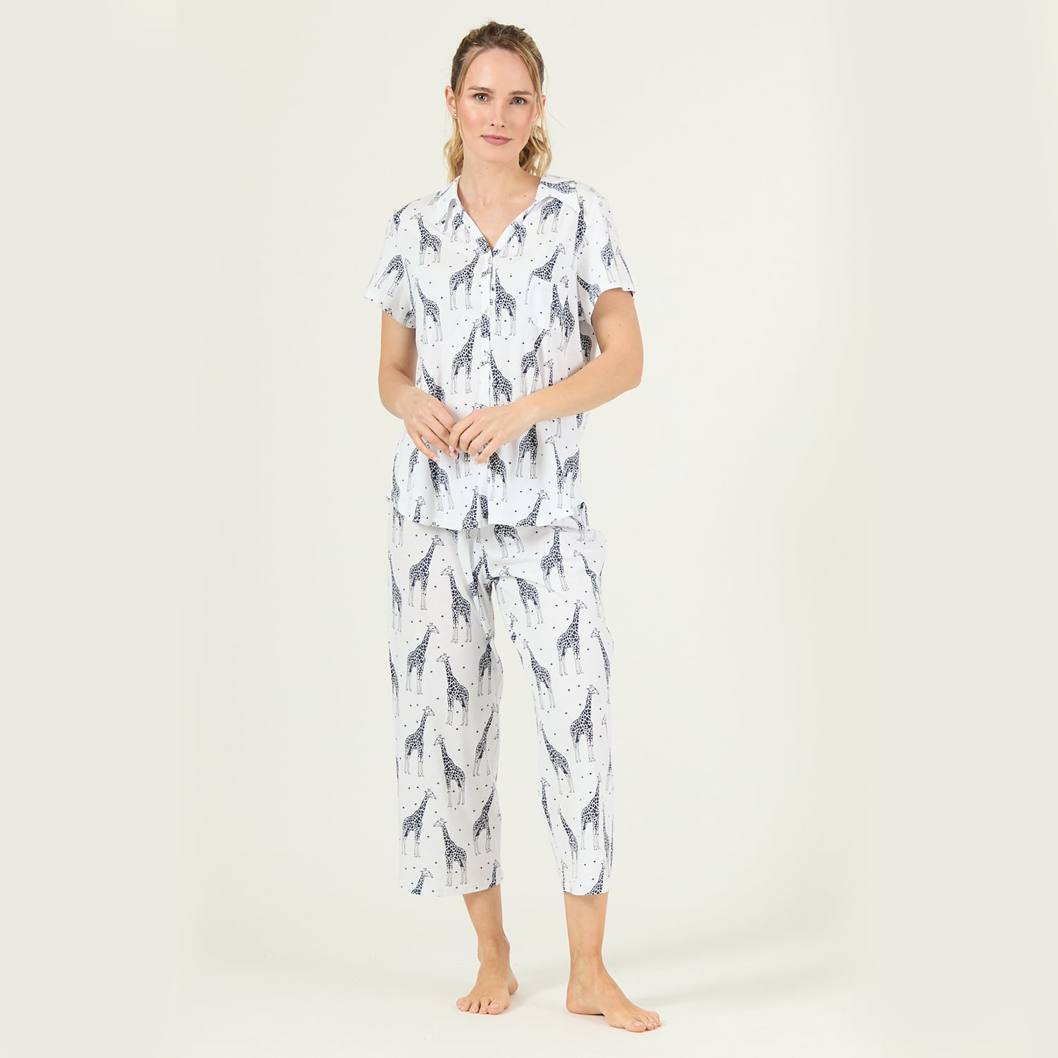 Bbz Barbizon - Pijama De Mujer Malinas Capri Blanco Estampado