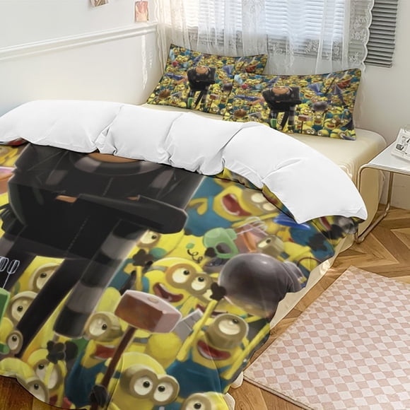 x458 Despicable Me 3-Piece Bedding Set Warm And Comfortable Soft Duvet Cover Bed Set with 1 Duvet Cover And 2 Pillowcases for Bedroom b458
