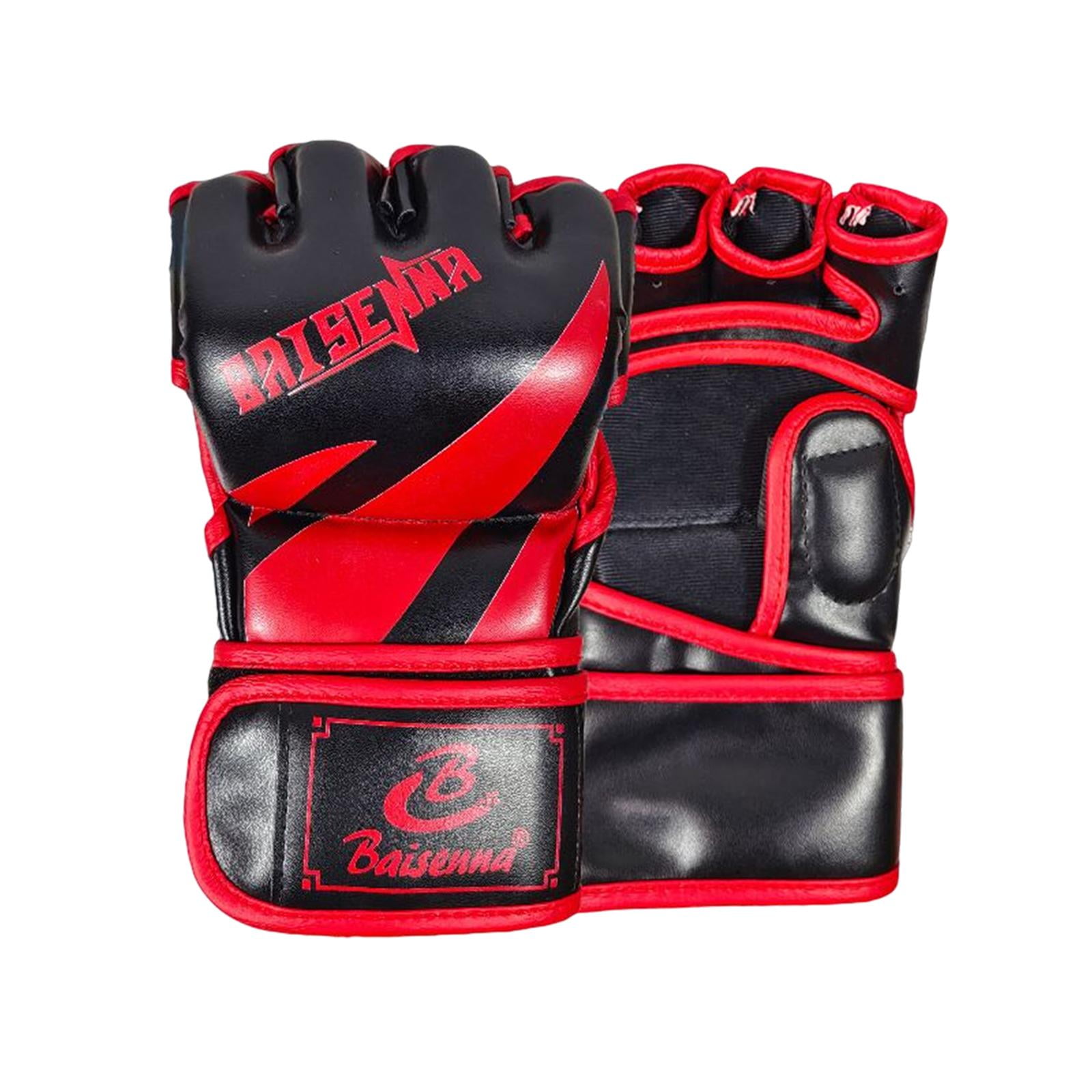 Magideal - Guantes De Mma Medio Karate Guantes De Lucha Saco De Arena Equipo De Protección Adultos Ligeros Taekwondo Envolturas Para Manos Guantes De Boxeo , Negro Rojo