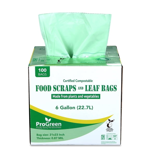 Bolsas de basura ProGreen compostables de 6 galones (21 x 23 pulgadas), paquete de 100