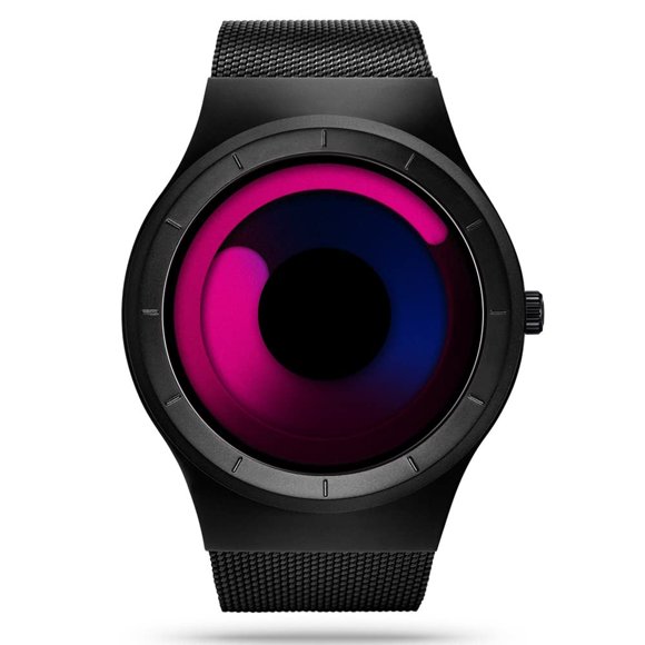 Reloj SINOBI de Diseño Creativo con Malla de Acero Negro y Púrpura