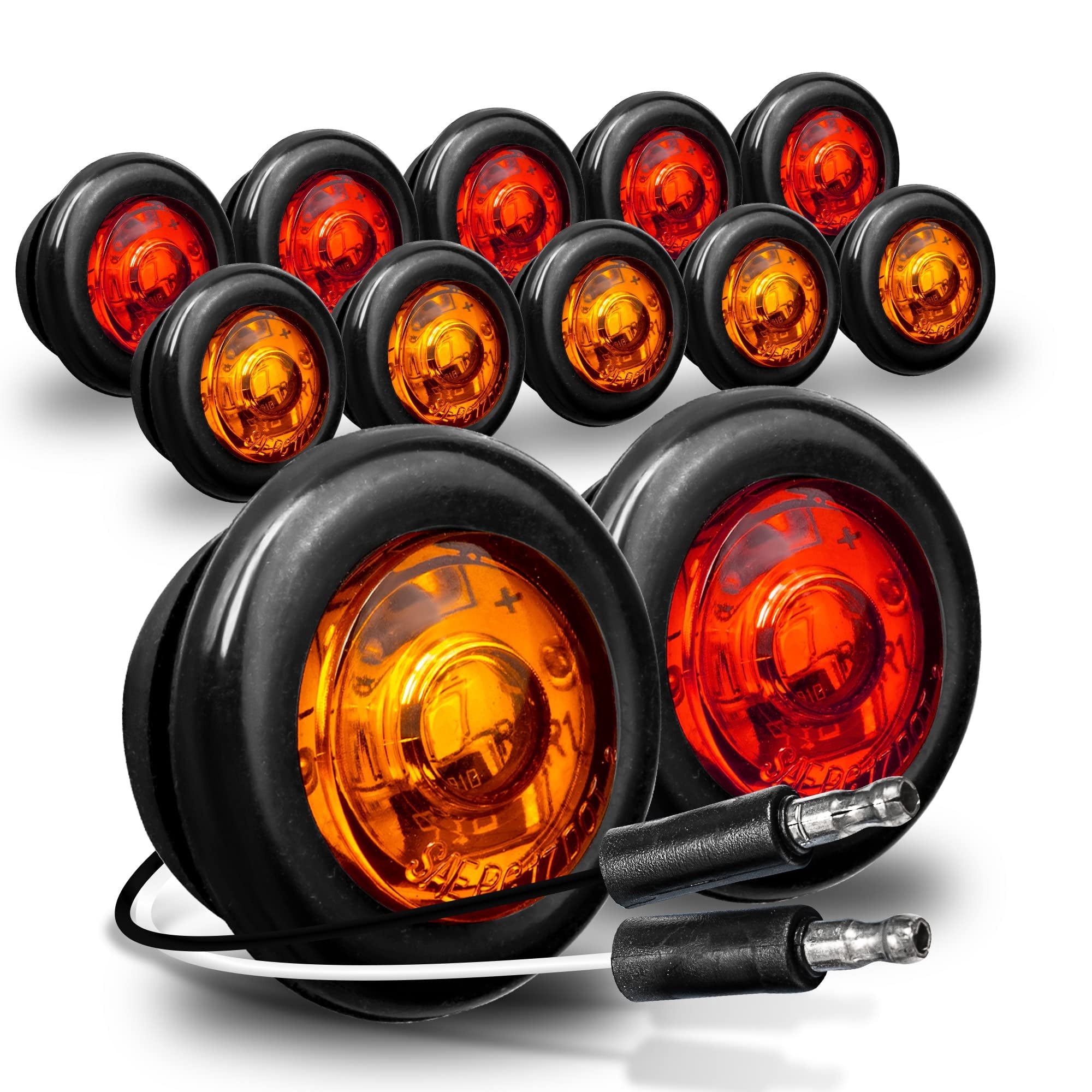 Online Led Store - Luz Marcadora Led True Mods 12 Piezas 1.9 Cm Redonda Ámbar + Roja Para Remolque