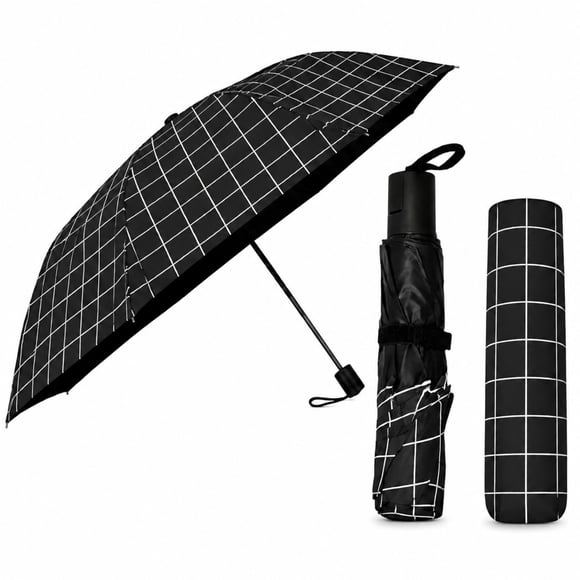 Paraguas plegable Decodreams negro cuadrícula 96 cm con varillas flexibles