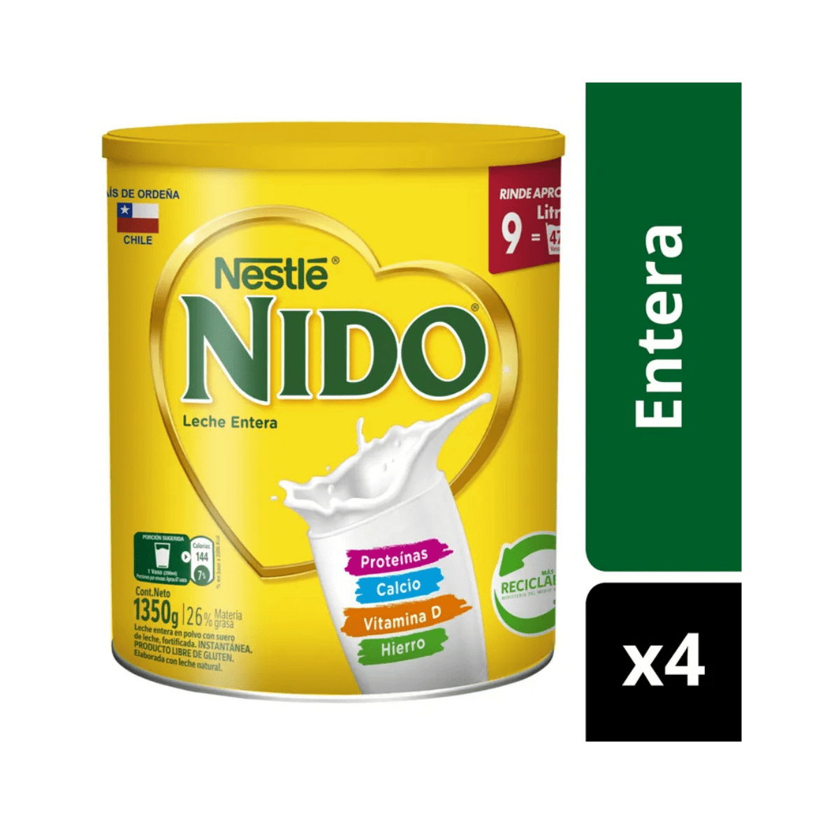 Pack X4 Leche En Polvo Nido® Entera Tarro 1350g