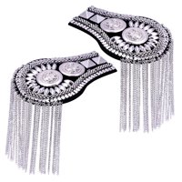 Magideal - 2 Piezas Charreteras Flecos Borla Joyería Aleación Broche Hombrera Punk Hombro Charretera Para Chaqueta Halloween Disfraces Mujeres Hombres , Plata