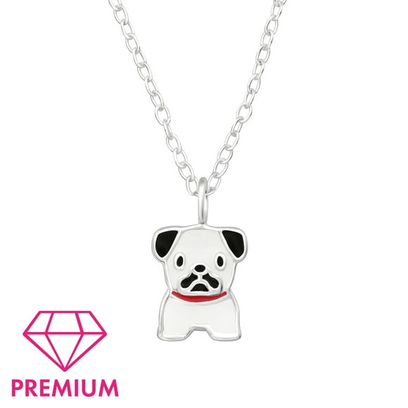 Collar Plata 925 De Perro Carlino Con Epoxi Blanco Y Negro