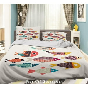 Milsleep - 3D Cartoon Fish Pattern Quilt Cover Set Ropa De Cama Set Funda Nórdica Fundas De Almohada Wj