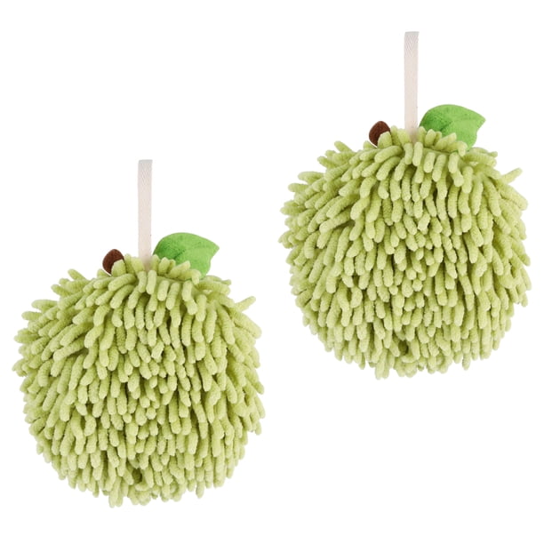 REGALWOVEN Toallas de Mano de Bola de Chenilla Suave Absorbente y Esponjosa, Toalla Decorativa Peluda con Gancho para Pared para Baño (6 x 6 Pulgadas) Verde 2 Piezas