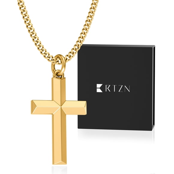 Collar RTZN con colgante de cruz en oro de 18K, cadena de 20" y 2 mm