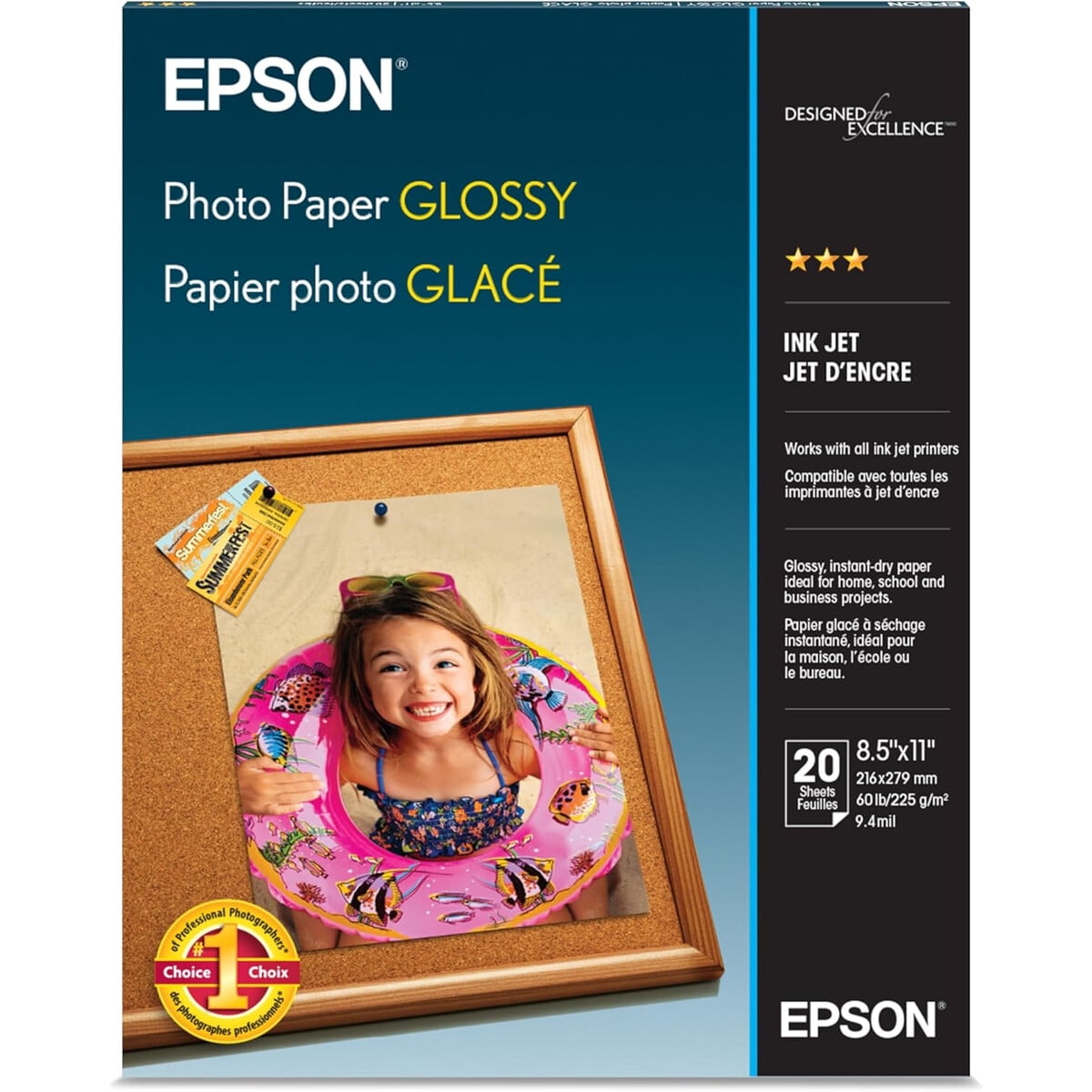 Papel Fotográfico Glossy Epson 8.5x11 20 Hojas Secado Rápido