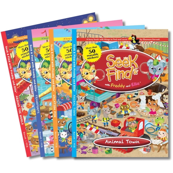 Paquete de 4 libros Buscar y Encontrar con Freddy y Ellie