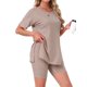 thumbnail image 4 of INSPIRE CHIC Conjunto de pijama de mujer con mangas divididas, ropa de dormir de punto suave con pantalones cortos ajustados para primavera verano M Marrón, 4 of 6