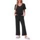 thumbnail image 1 of INSPIRE CHIC Conjunto de Pijama para Mujer de Punto Acanalado con Manga Corta, Parte Superior con Abertura Lateral y Pantalones, Conjunto de Dos Piezas para Estar en Casa con Bolsillos L Negro, 1 of 5