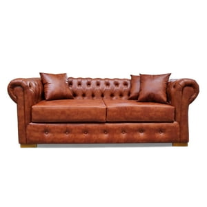 Mbc - Sofá Chesterfield 3 Cuerpos Cuero Sintético Pu Café