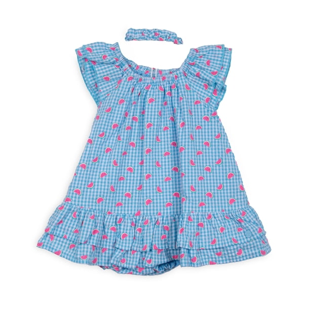 Vestido Bebé Niña con Scrunchie Estampado Sandía Celeste Pillin