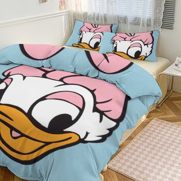 Daisy Duck Print Bedding Set Pattern Duvet Cove Set 3 Pieces 1 Quilt Cover And 2 Pillowcases for Women Men Teens
