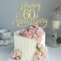 Decoraciones Para Tartas Sleyberoy Gold Glitter, Feliz 60 Aniversario