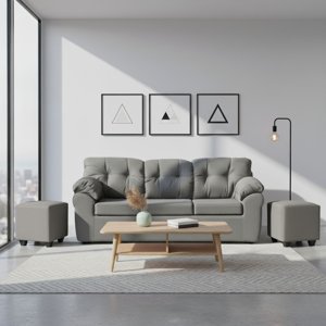 Deco Outlet Gm - Living Polonia 3C+2 Pouf Tela Gris