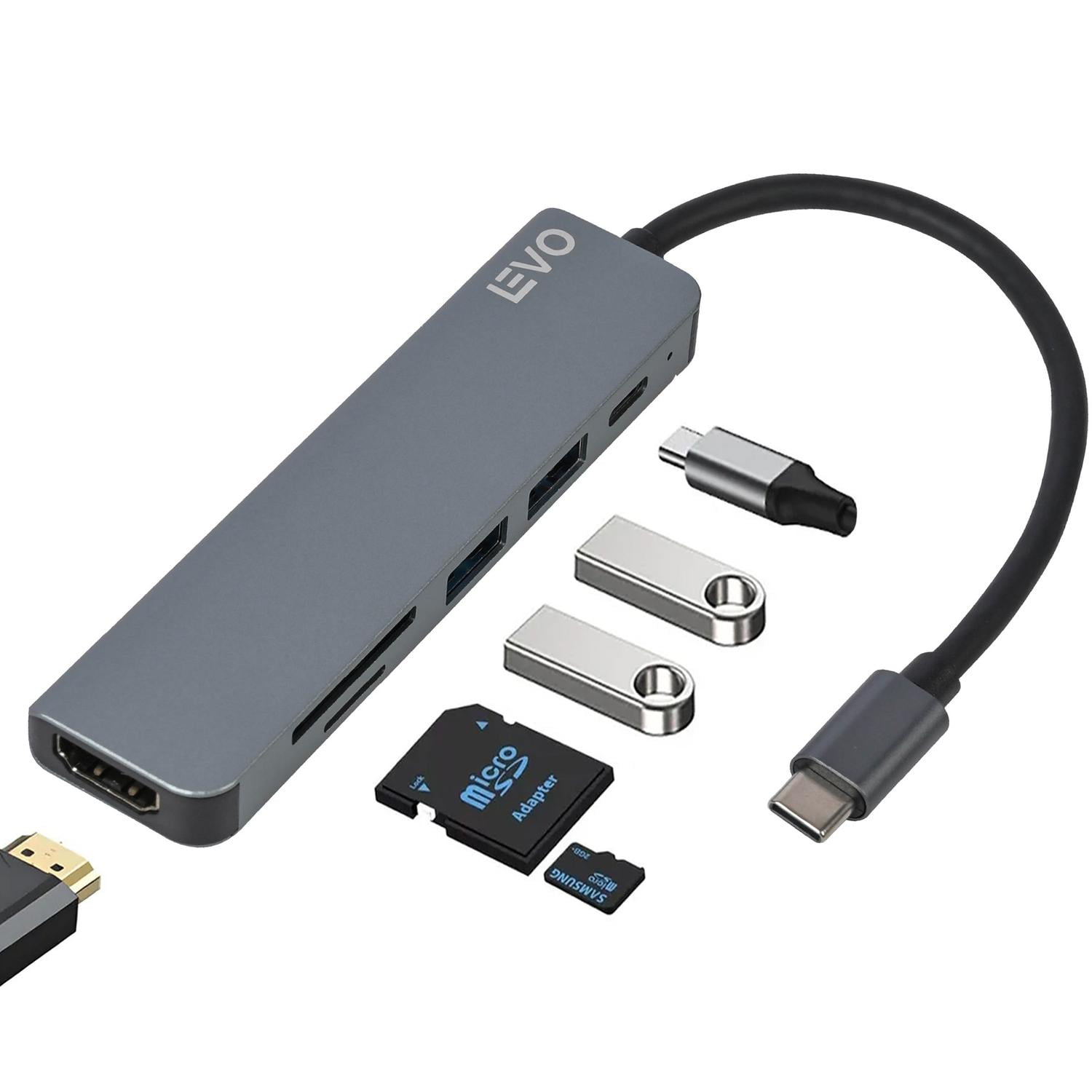 Hub Usb-c Adaptador Multipuerto 6 En 1 Macbook Windows Levo Gris