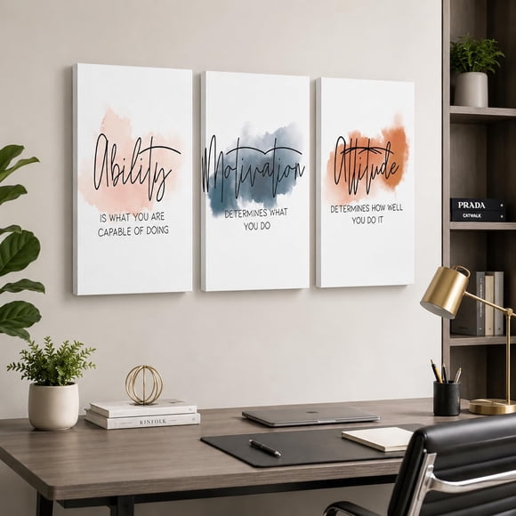 Arte de pared GUTTATY 91 cm x 45 cm - Set de 3 piezas con impresión motivacional